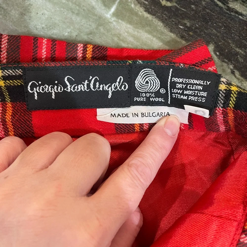 Giorgio Sant'Angelo high-rise red tartan plaid wool culotte shorts - size 10